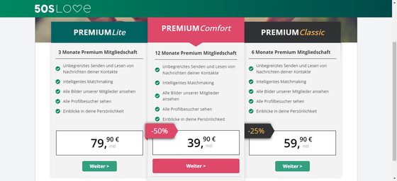 Screenshot der 50slove Preise