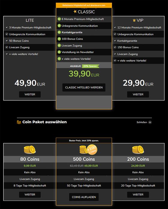 Screenshot der AbenteuerX Preise