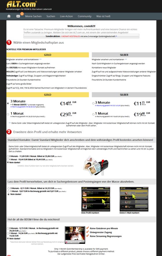 Screenshot der Alt.com Preise