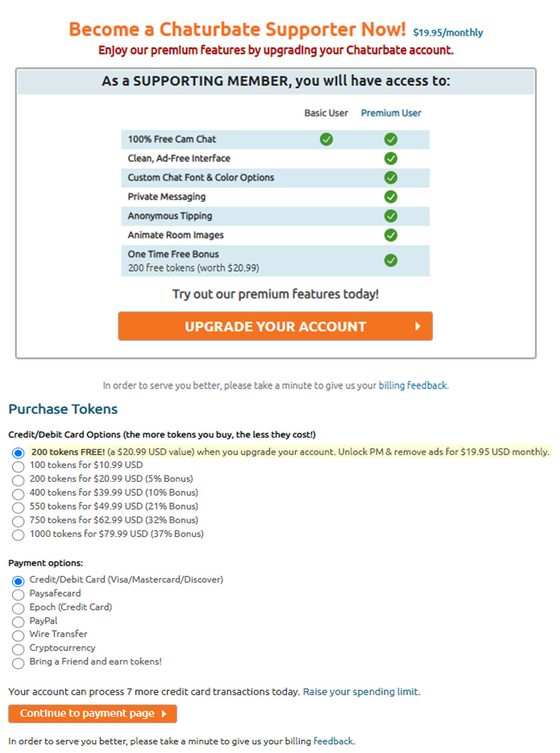 Screenshot der Chaturbate Preise