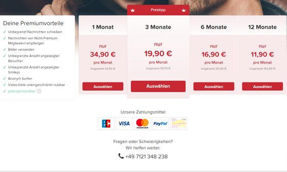 Screenshot der Icony Preise