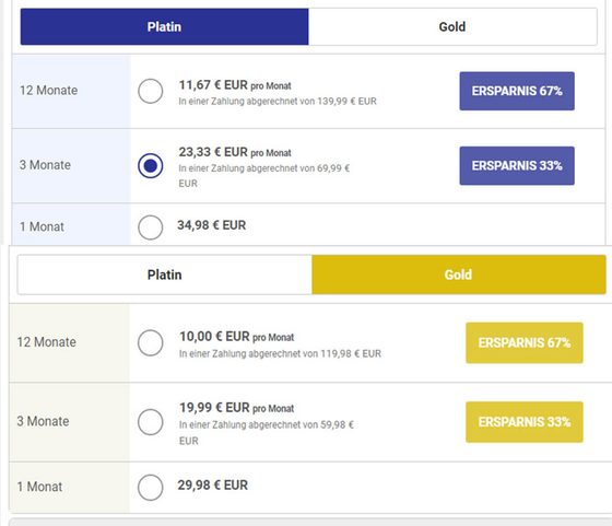 Screenshot der RussianCupid Preise