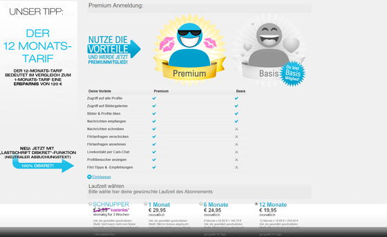 Screenshot der Yooflirt Preise