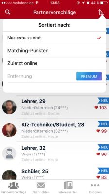 Partnervorschläge Filter